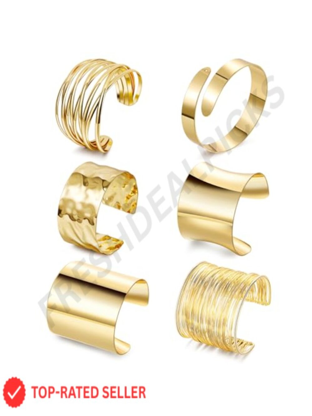 6-Piece Chunky Cuff Bracelets Set for Women Adjustable Hammered Metal Bangle
